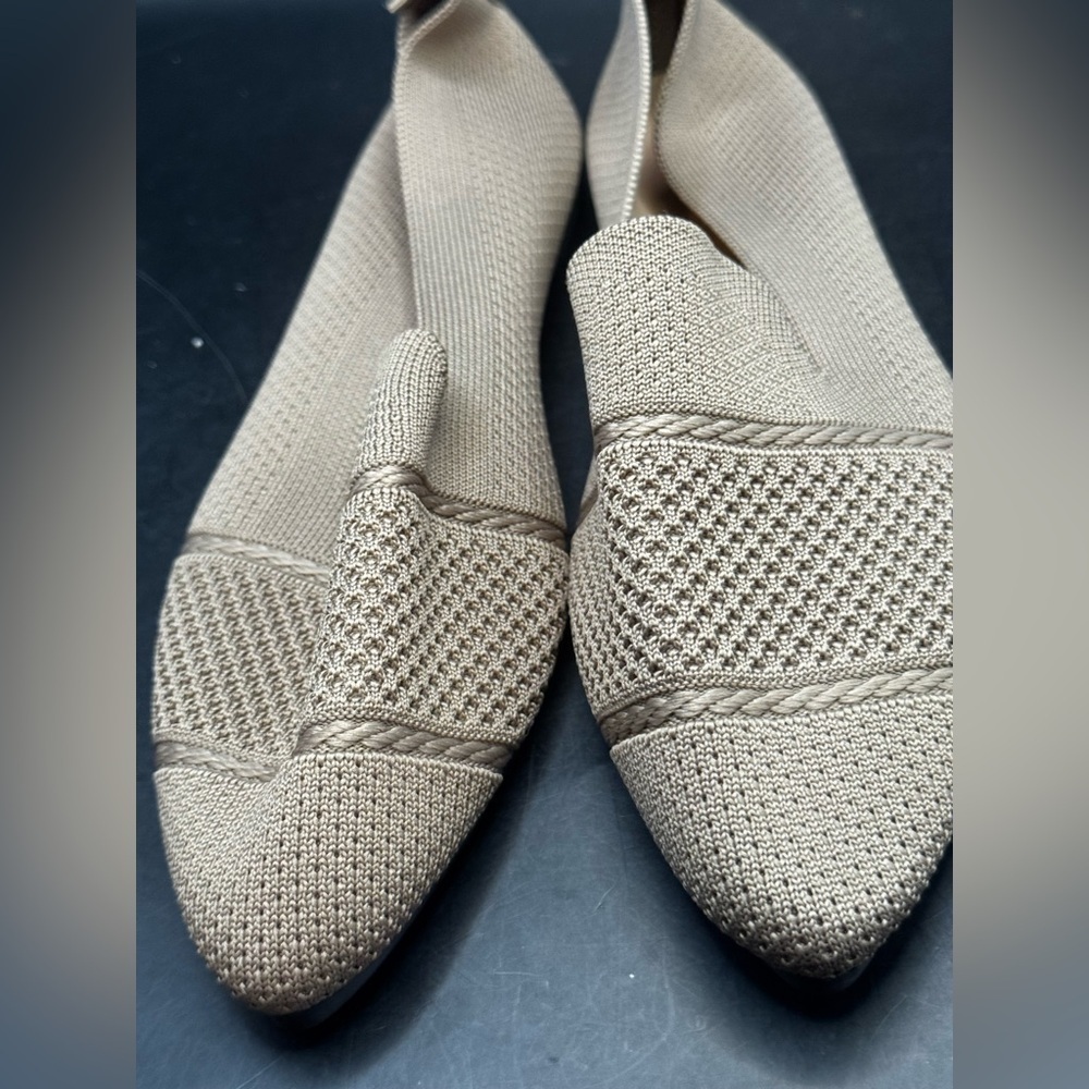 Apricot Knitted Stretch Fabric Square Toe Women’s Flats Slippers Size 40/ 10